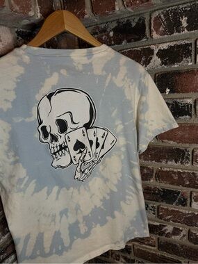 Taco Tuesday Skull & Aces Graphic Bleach Tiedye Blue & White Tshirt